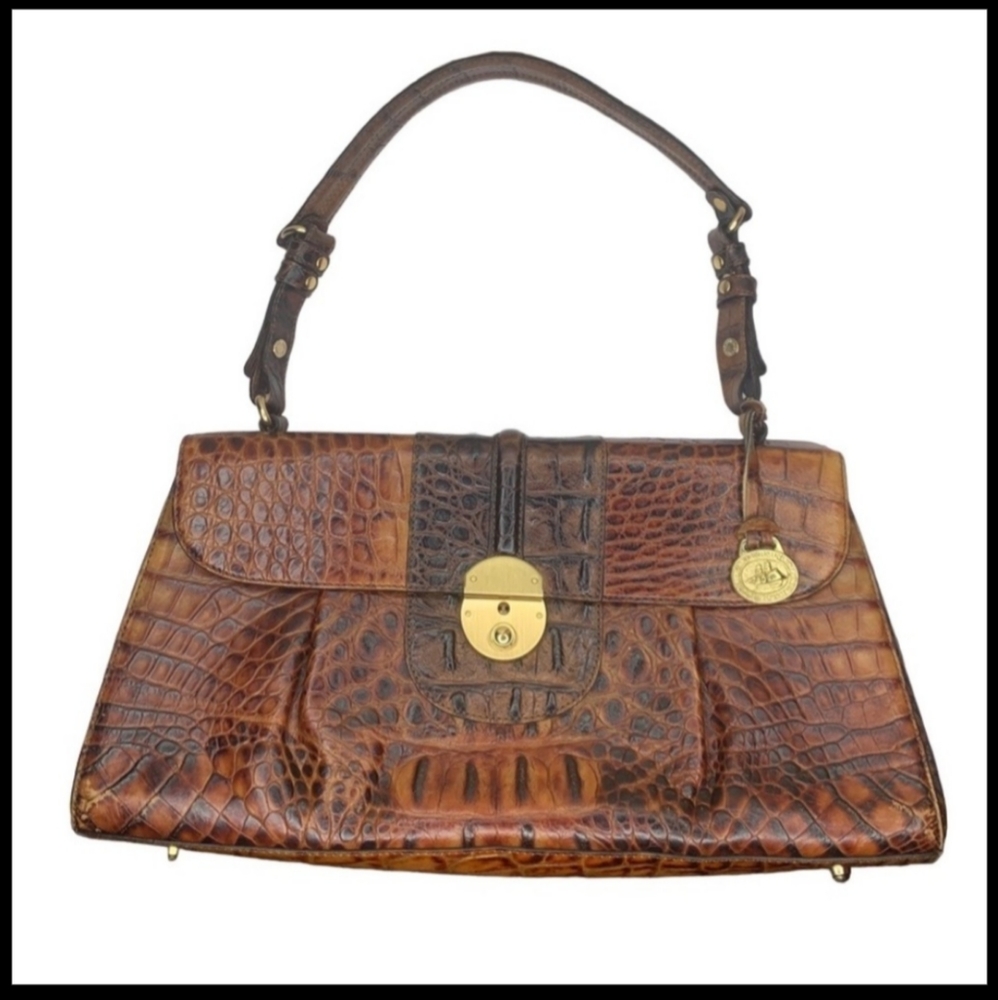 Brahmin Brown Croc-Embossed Leather Top-Handle Bag